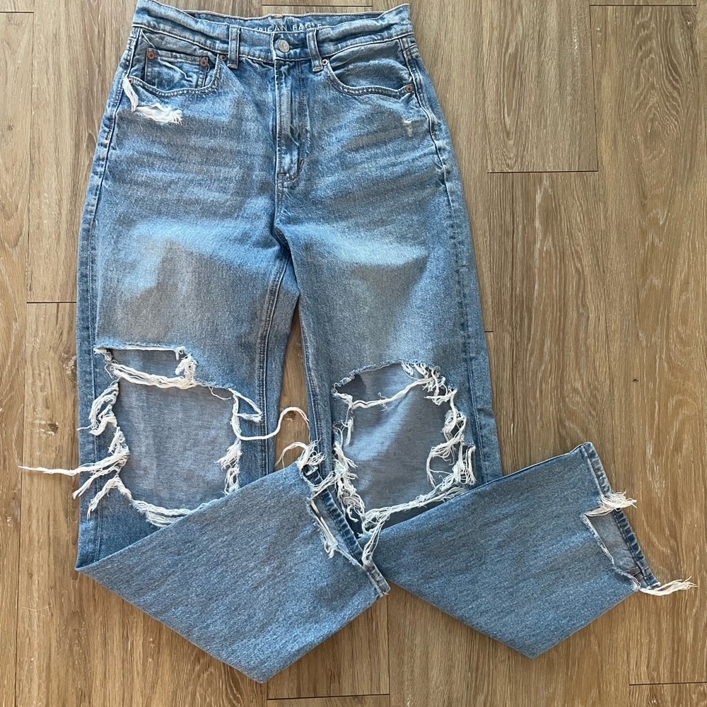 American Eagle Highest Rise Baggy Straight Strigid Jeans Womens size 6 Regular